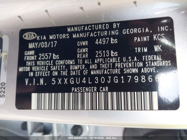 Photo 8 VIN: 5XXGU4L30JG179866 - KIA OPTIMA 