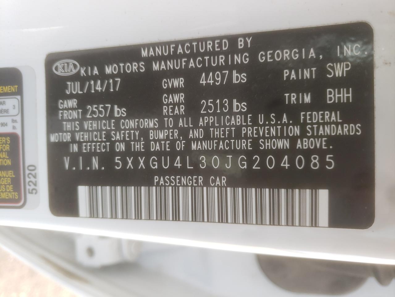 Photo 11 VIN: 5XXGU4L30JG204085 - KIA OPTIMA 