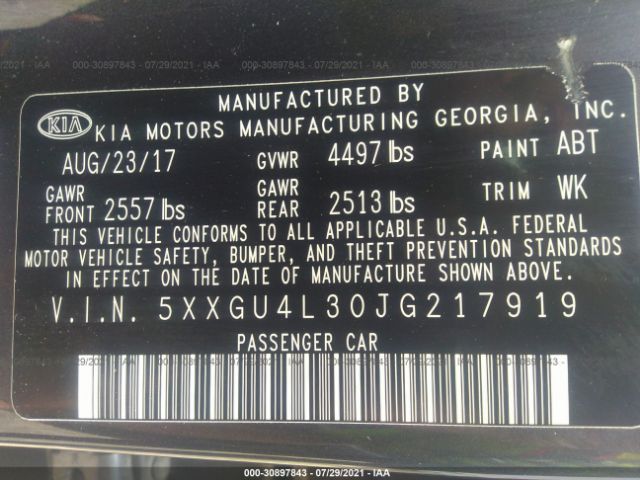 Photo 8 VIN: 5XXGU4L30JG217919 - KIA OPTIMA 