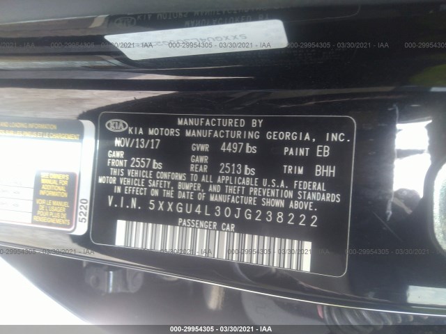 Photo 8 VIN: 5XXGU4L30JG238222 - KIA OPTIMA 