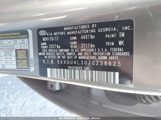 Photo 8 VIN: 5XXGU4L30JG238625 - KIA OPTIMA 