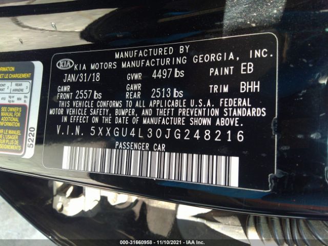 Photo 8 VIN: 5XXGU4L30JG248216 - KIA OPTIMA 