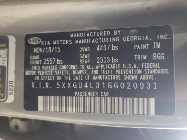 Photo 9 VIN: 5XXGU4L31GG020931 - KIA OPTIMA EX 