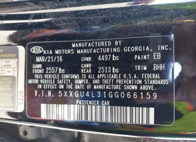 Photo 8 VIN: 5XXGU4L31GG066159 - KIA OPTIMA 