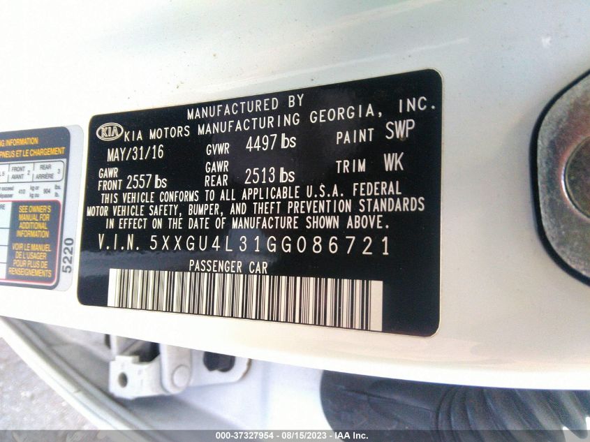 Photo 8 VIN: 5XXGU4L31GG086721 - KIA OPTIMA 