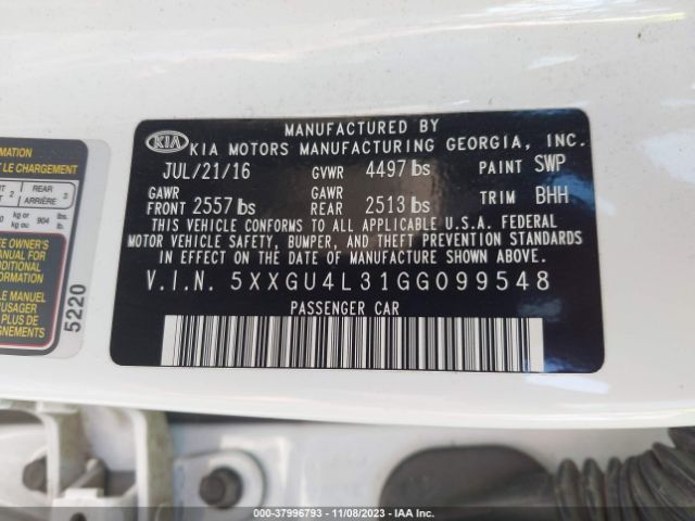 Photo 8 VIN: 5XXGU4L31GG099548 - KIA OPTIMA 