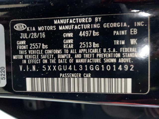 Photo 11 VIN: 5XXGU4L31GG101492 - KIA OPTIMA EX 