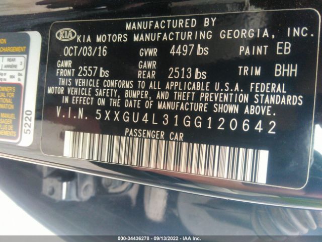 Photo 8 VIN: 5XXGU4L31GG120642 - KIA OPTIMA 