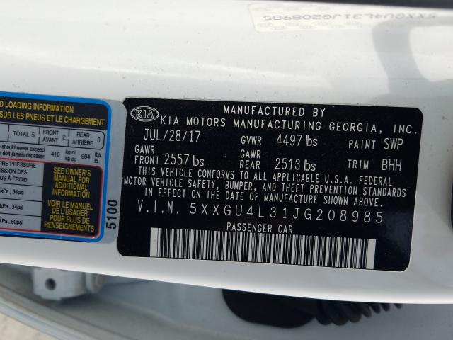 Photo 9 VIN: 5XXGU4L31JG208985 - KIA OPTIMA EX 