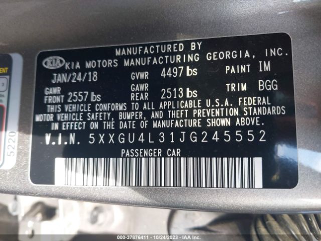 Photo 8 VIN: 5XXGU4L31JG245552 - KIA OPTIMA 