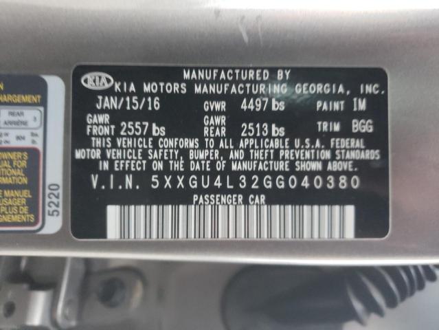 Photo 11 VIN: 5XXGU4L32GG040380 - KIA OPTIMA EX 