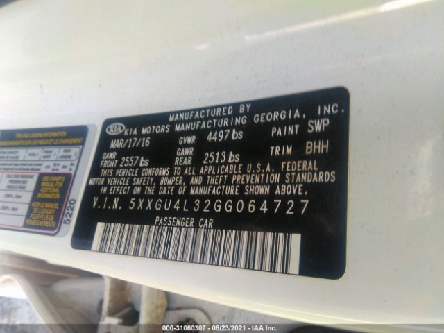 Photo 8 VIN: 5XXGU4L32GG064727 - KIA OPTIMA 