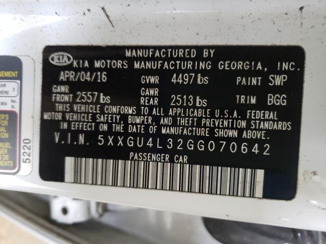 Photo 9 VIN: 5XXGU4L32GG070642 - KIA OPTIMA 