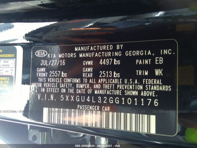 Photo 8 VIN: 5XXGU4L32GG101176 - KIA OPTIMA 