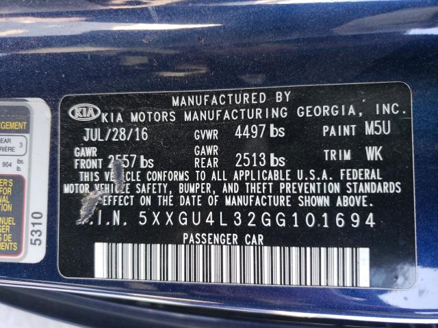 Photo 9 VIN: 5XXGU4L32GG101694 - KIA OPTIMA EX 