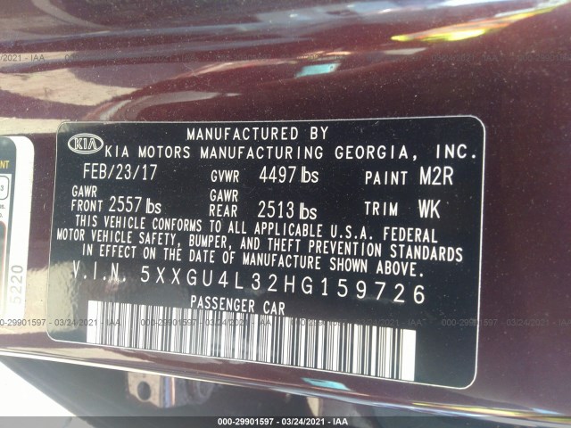 Photo 8 VIN: 5XXGU4L32HG159726 - KIA OPTIMA 