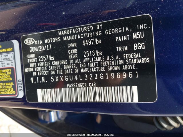 Photo 8 VIN: 5XXGU4L32JG196961 - KIA OPTIMA 