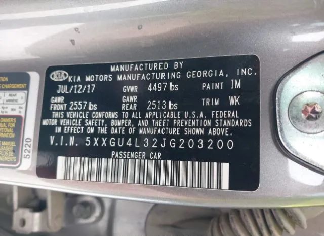 Photo 8 VIN: 5XXGU4L32JG203200 - KIA OPTIMA 