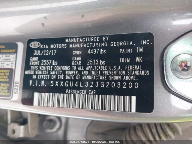 Photo 8 VIN: 5XXGU4L32JG203200 - KIA OPTIMA 