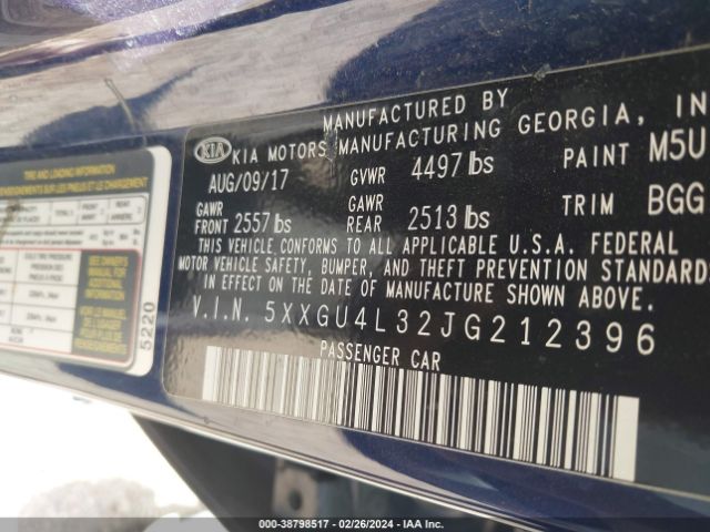 Photo 8 VIN: 5XXGU4L32JG212396 - KIA OPTIMA 