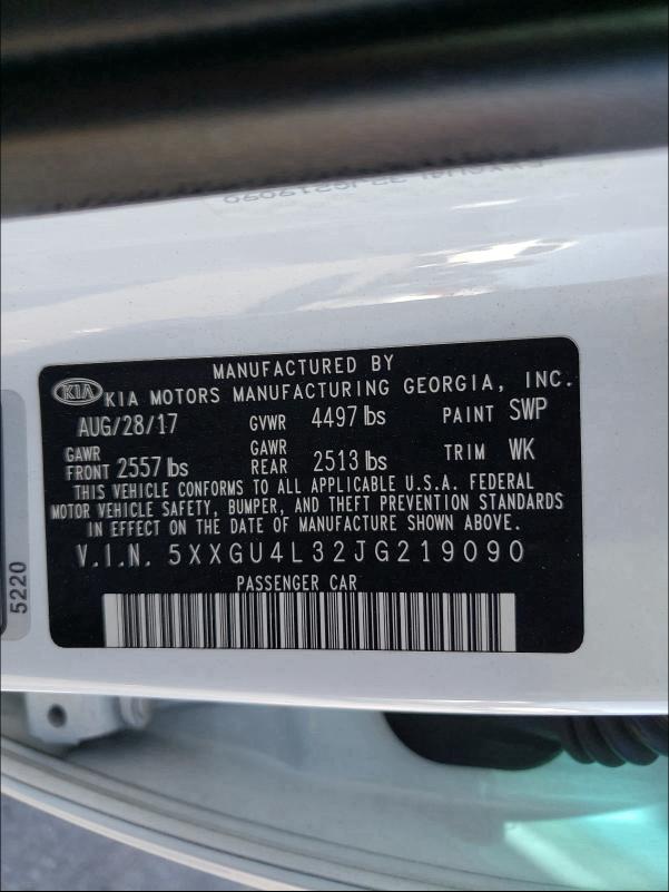 Photo 9 VIN: 5XXGU4L32JG219090 - KIA OPTIMA EX 