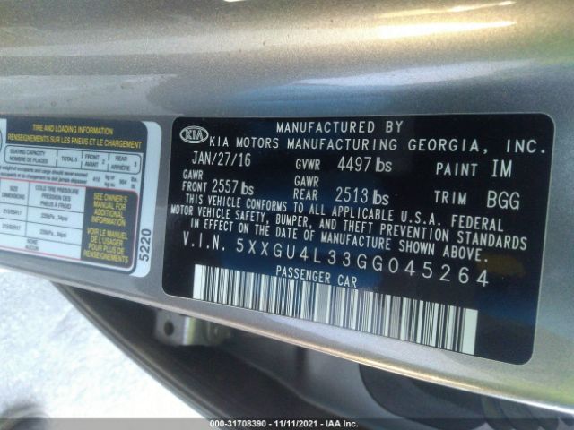 Photo 8 VIN: 5XXGU4L33GG045264 - KIA OPTIMA 