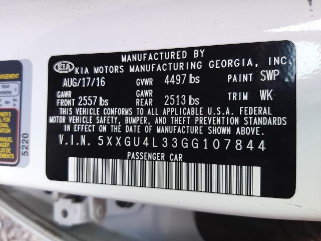 Photo 9 VIN: 5XXGU4L33GG107844 - KIA OPTIMA EX 