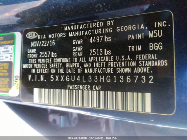 Photo 8 VIN: 5XXGU4L33HG136732 - KIA OPTIMA 