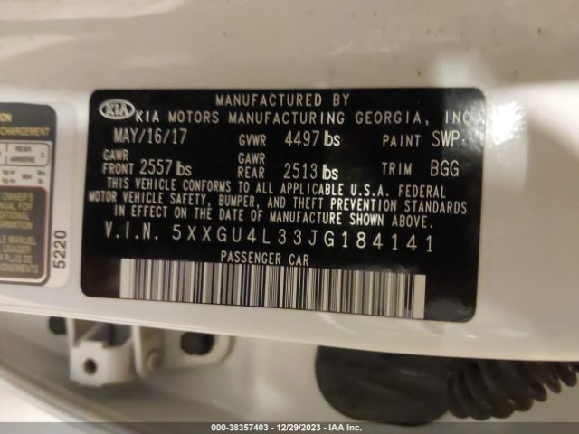 Photo 8 VIN: 5XXGU4L33JG184141 - KIA OPTIMA 