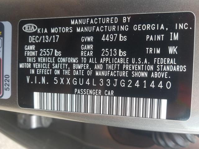 Photo 9 VIN: 5XXGU4L33JG241440 - KIA OPTIMA EX 