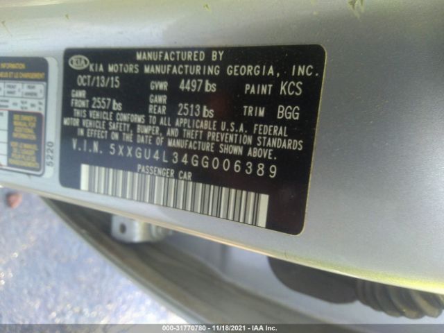 Photo 8 VIN: 5XXGU4L34GG006389 - KIA OPTIMA 