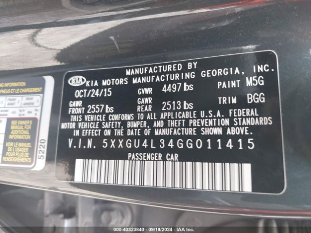 Photo 8 VIN: 5XXGU4L34GG011415 - KIA OPTIMA 