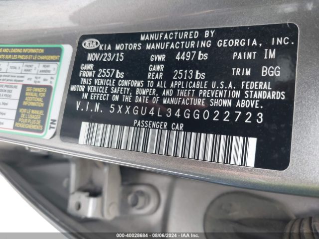 Photo 8 VIN: 5XXGU4L34GG022723 - KIA OPTIMA 