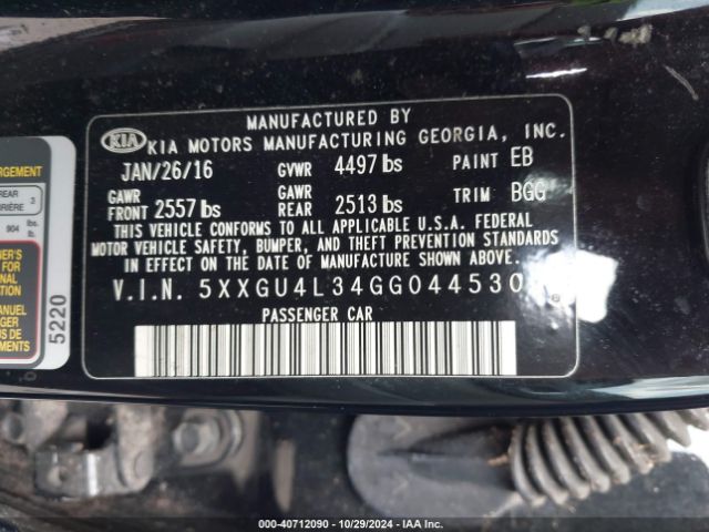 Photo 8 VIN: 5XXGU4L34GG044530 - KIA OPTIMA 