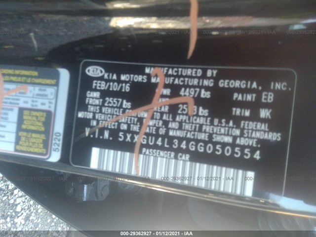 Photo 8 VIN: 5XXGU4L34GG050554 - KIA OPTIMA 