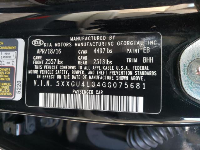 Photo 9 VIN: 5XXGU4L34GG075681 - KIA OPTIMA EX 