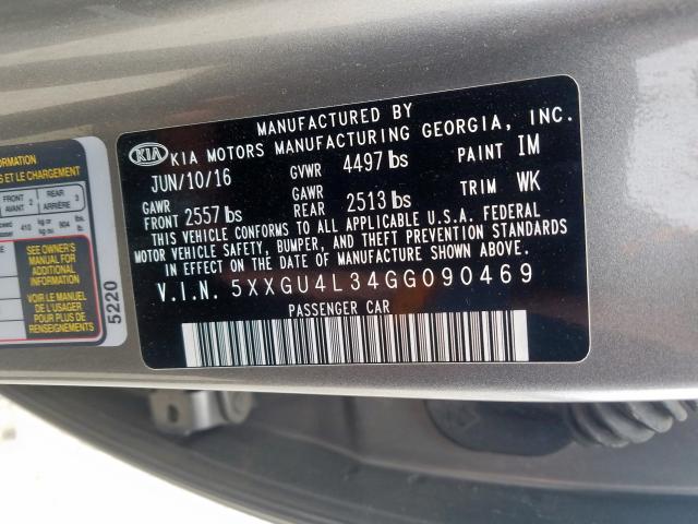 Photo 9 VIN: 5XXGU4L34GG090469 - KIA OPTIMA EX 