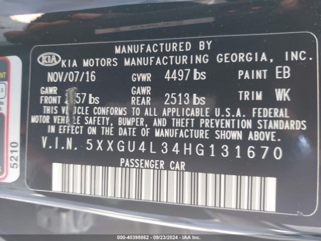 Photo 8 VIN: 5XXGU4L34HG131670 - KIA OPTIMA 