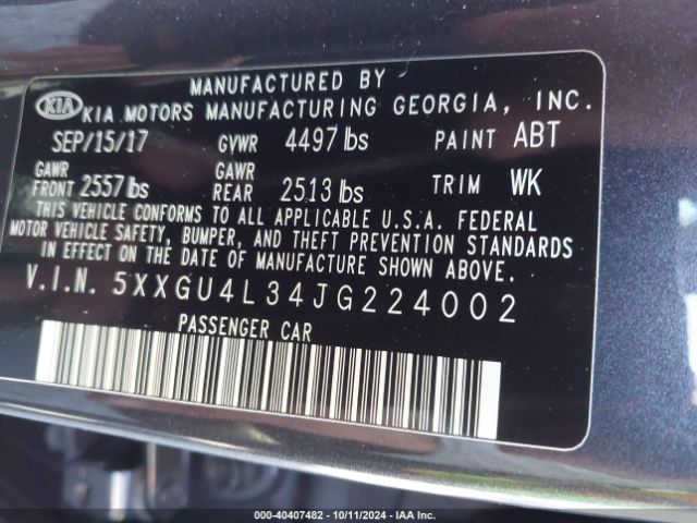 Photo 8 VIN: 5XXGU4L34JG224002 - KIA OPTIMA 