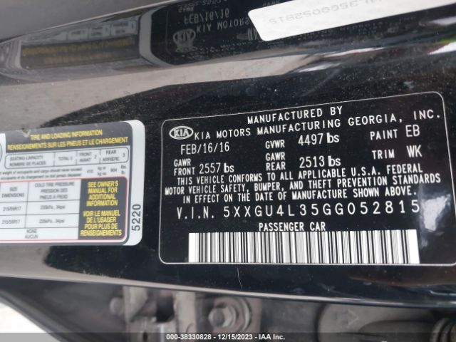 Photo 8 VIN: 5XXGU4L35GG052815 - KIA OPTIMA 