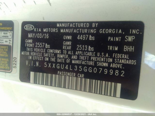 Photo 8 VIN: 5XXGU4L35GG079982 - KIA OPTIMA 