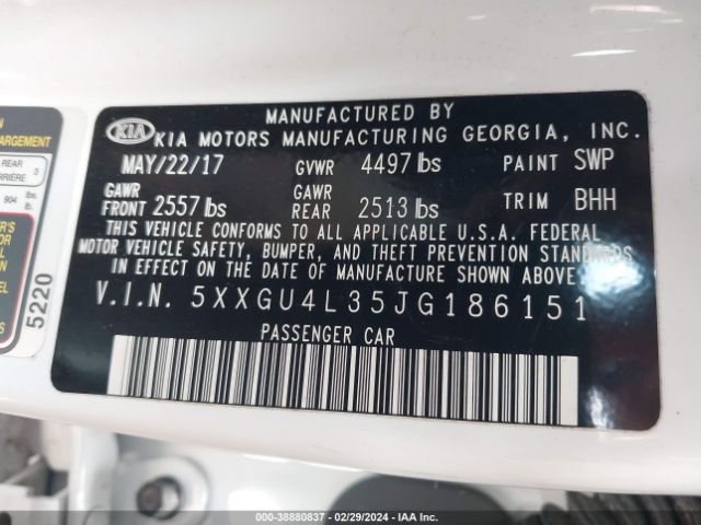 Photo 8 VIN: 5XXGU4L35JG186151 - KIA OPTIMA 