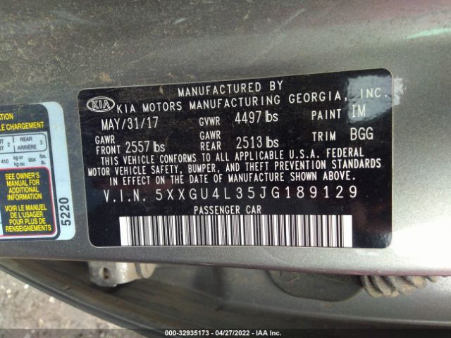 Photo 8 VIN: 5XXGU4L35JG189129 - KIA OPTIMA 