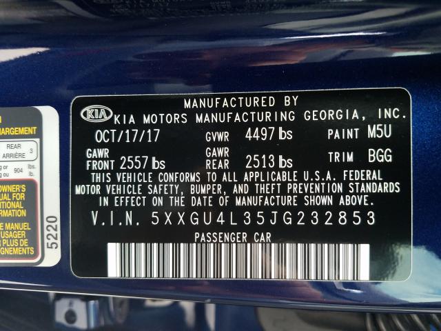 Photo 9 VIN: 5XXGU4L35JG232853 - KIA OPTIMA EX 