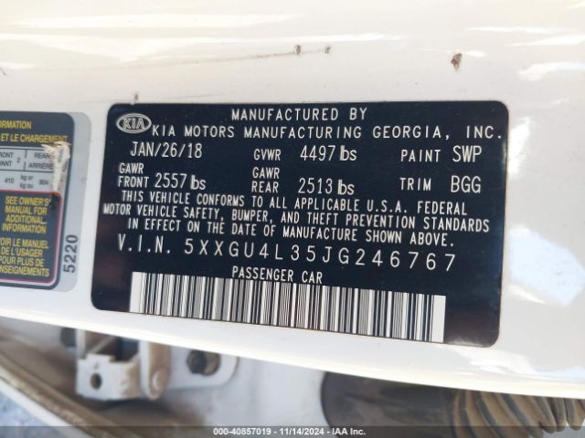 Photo 8 VIN: 5XXGU4L35JG246767 - KIA OPTIMA 