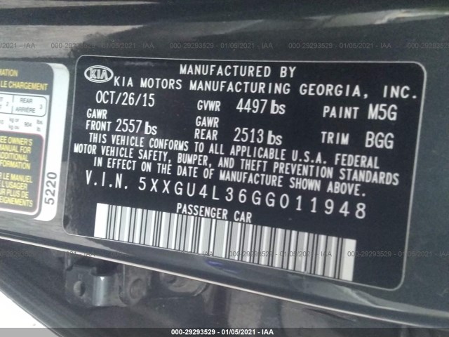 Photo 8 VIN: 5XXGU4L36GG011948 - KIA OPTIMA 