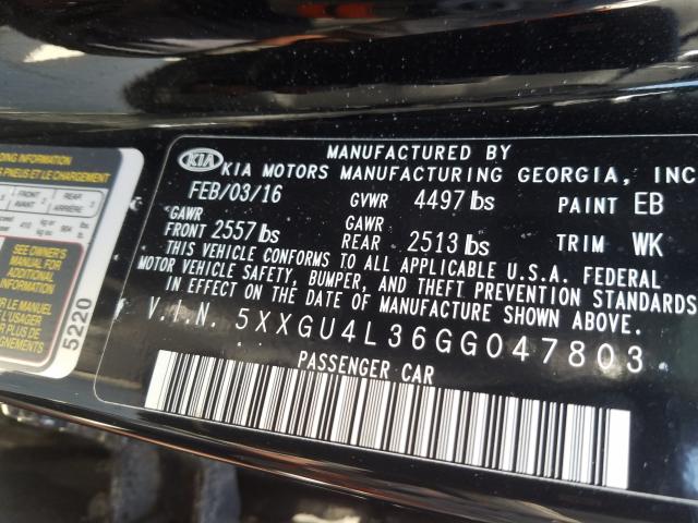 Photo 9 VIN: 5XXGU4L36GG047803 - KIA OPTIMA EX 