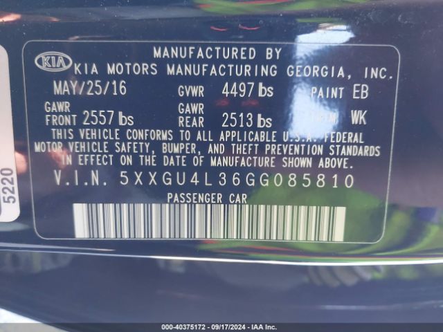 Photo 8 VIN: 5XXGU4L36GG085810 - KIA OPTIMA 