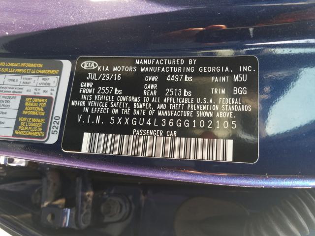 Photo 9 VIN: 5XXGU4L36GG102105 - KIA OPTIMA EX 