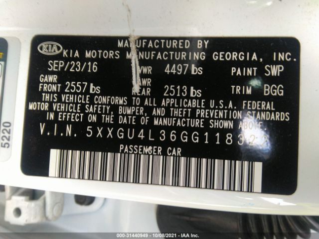 Photo 8 VIN: 5XXGU4L36GG118322 - KIA OPTIMA 